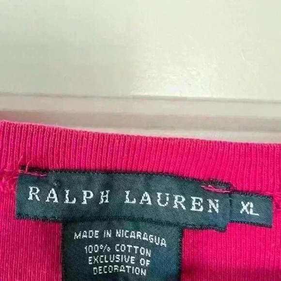 RALPH LAIREN POLO  FUSCHIA V NECK COTTON TSHIRT SIZE XL - Picture 3 of 8